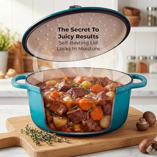 Zulay Kitchen 6.4QT Enameled Cast Iron Dutch Oven Pot with Lid, Heavy-Duty Soup Pot for Stews, Braising, Roasting & Sourdough Bread Baking, Oven Safe up to 500°F - Light Blue - Image 4