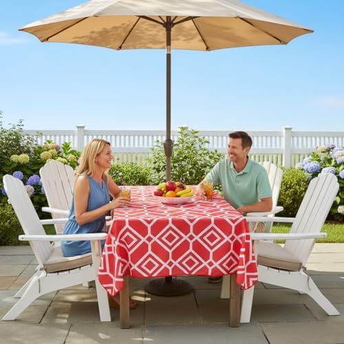LUSHVIDA Moroccan Outdoor Tablecloth with Umbrella Hole, 60x102 Inch Red - Image 2