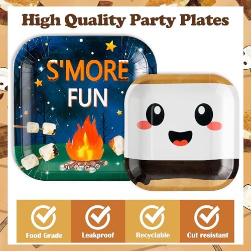 S’Mores Camping Party Plates Supplies - Serves 48-192Pcs S’More Love Fun Campfire Party Tableware Decorations Disposable Paper Plates Napkins Forks Birthday Baby Shower - Image 3