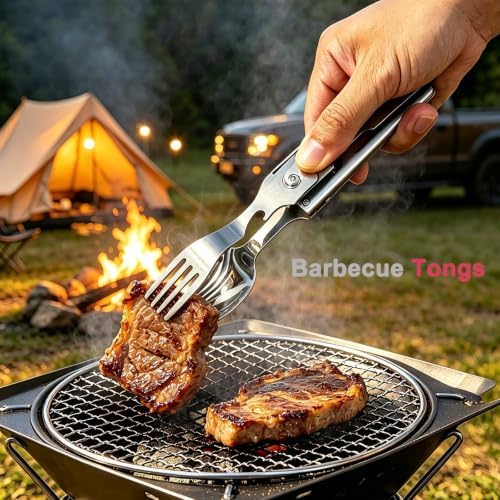 5-in-1 Camping Utensils Set with Pouch Folding Fork Spoon Knife - Image 4