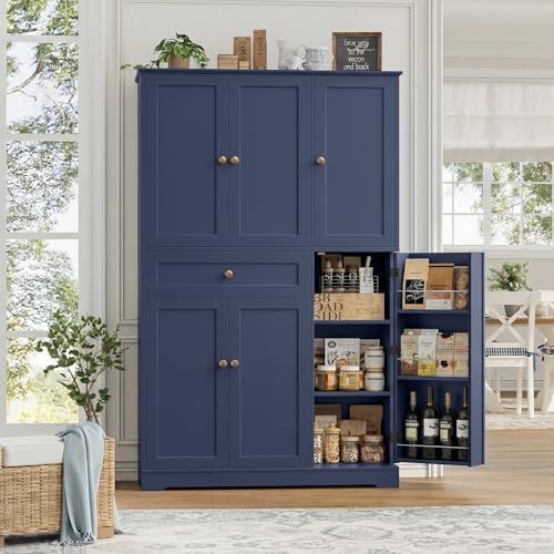 HOSTACK 68"H Kitchen Pantry Storage Cabinet with Doors & Shelves, Navy Blue - Image 5