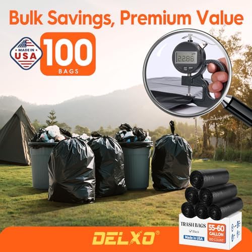 Delxo 55-60 Gallon Trash Bags, 100 Count, 38×58' Large Black Garbage Bags - Image 3