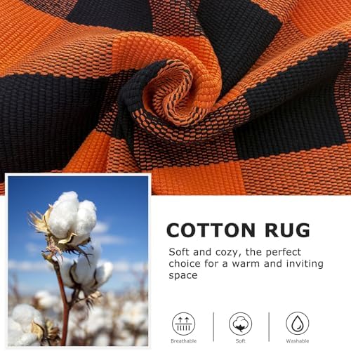 IOHOUZE Fall Buffalo Plaid Outdoor Rug 4x6, Washable, Black Orange - Image 6