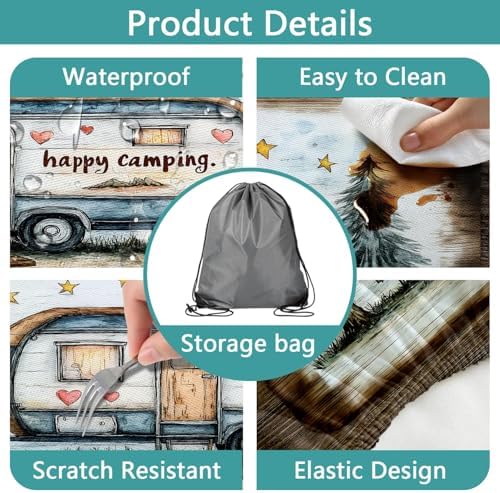Picnic Table Cover with Bench Covers and Bag, Camping Essentials, Camper Forest Wooden Grain Outdoor Table Covers, Waterproof Windproof, Fitted Tablecloth Cover with Elastic Edge, 3 PCS, 30x96 Inch - Image 4