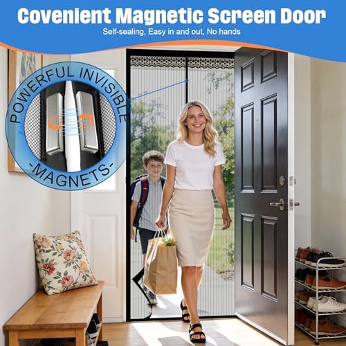 METAONLY Magnetic Screen Door Mesh, Works for Patio, Sliding Door, Keeps Bug Mosquito Out, Fresh Air Flow, Fits 30" x 80" Door - Curtain Size 32" x 82", Black with Lace - Image 4