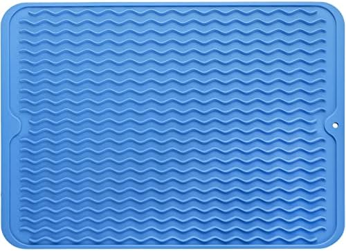 MicoYang Silicone Dish Drying Mat — Quick-Dry Ridges Counter & Sink Pad, Heat-Resistant Trivet to 450°F, Non-Slip & Dishwasher Safe, Roll-Up Storage, 18 Colors & 9 Sizes (Lichen Blue, 16"×12") by MicoYang