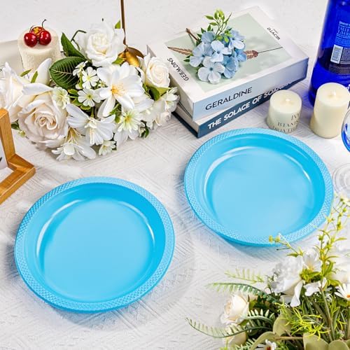 WELLIFE 7 Inch Light Blue Plastic Plates 50 Count - Image 3