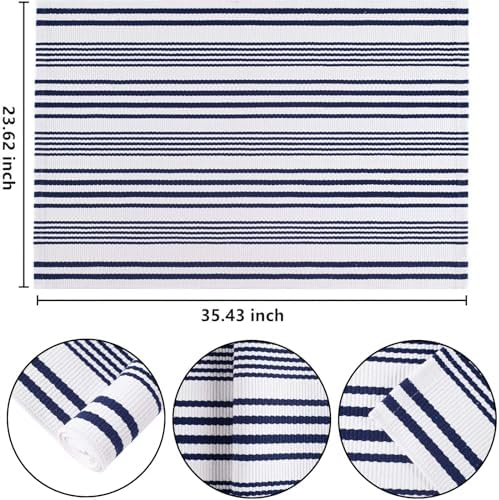 Blue and White Striped Outdoor Rug 24"x35"Washable Door Mat Outdoor - Image 2