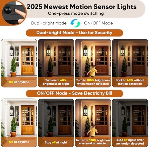 BesLowe 2-Pack 17.5" Upgraded Motion Sensor Outdoor Wall Lights, Black - Image 2
