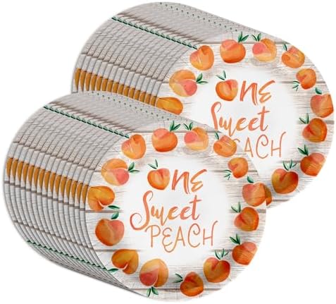 One Sweet Peach First Birthday - 32 Piece Disposable Party Supplies - Decorations for Girl's 1st Birthday Round Party Plates - Large 9" Paper Plates In Bulk - Image 5