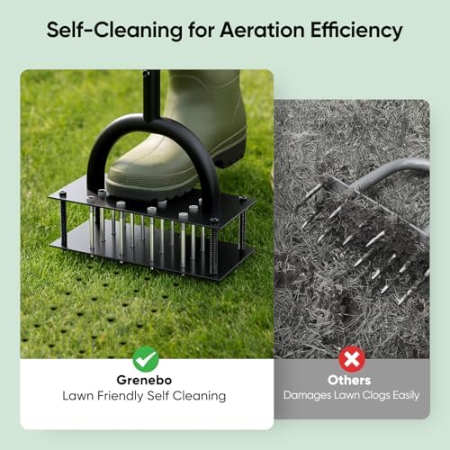 Grenebo Lawn Aerator Manual Aerator Lawn Tool with 16 Spikes, Black Green - Image 6