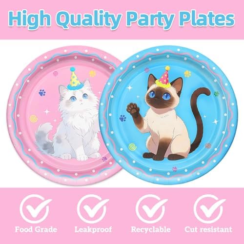 40pcs Cute Cat Birthday Party Supplies Colour Cat Plates and Napkins for Girl Kitten Baby Shower Pet Lover Gifts Decorations,Suitable for 20 Guests - Image 3