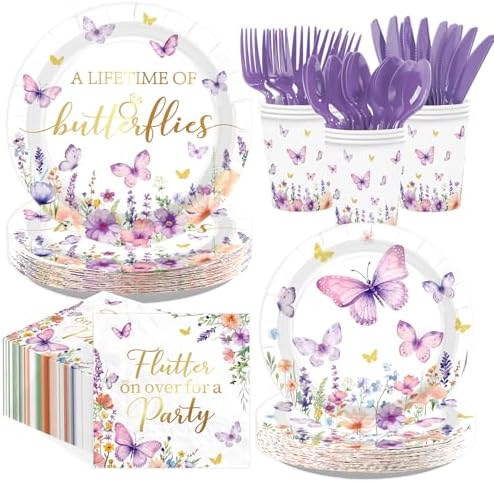 168Pcs Butterfly Bridal Shower Supplies for Wedding Engagement, Serves 24 by Greencian
