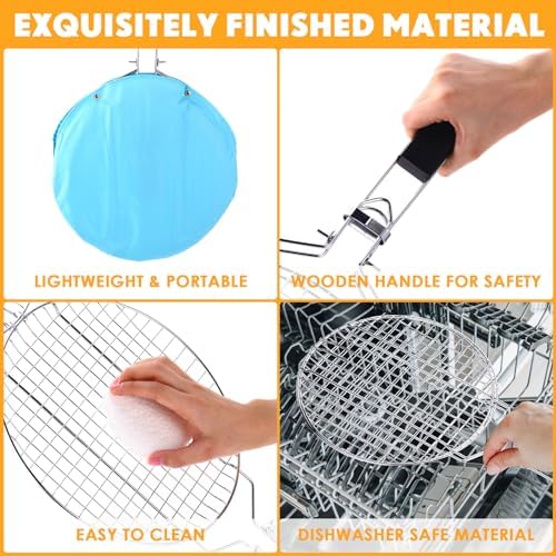 Yungyan 2 Pcs Round Grill Basket for Outdoor BBQ Fish 11'' Grilling Basket with Handle Stainless Steel Portable Rack for Vegetables Shrimp Steak Cooking Accessories Gift - Image 5
