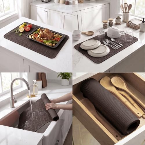 MicoYang Silicone Dish Drying Mat for Multiple Usage,Easy clean,Eco-friendly,Heat-resistant Silicone Mat for Kitchen Counter or Sink,Refrigerator or Drawer Liner Coffee 4XL 32 inches x 18 inches - Image 4