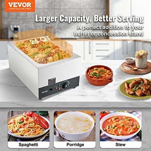 VEVOR Commercial Food Warmer 24QT Bain Marie 1200W Electric Buffet Warmer Steam Table Food Warmer Countertop Stainless Steel Food Warmer Wet or Dry Use for Parties, Catering and Restaurant - Image 3