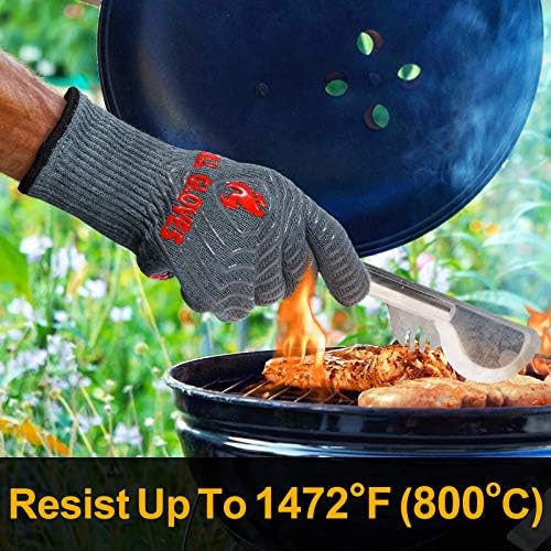 QUWIN BBQ Gloves, Oven Gloves 1472℉ Extreme Heat Resistant, Grilling Gloves Silicone Non-Slip Oven Mitts, Kitchen Gloves for BBQ, Grilling, Cooking, Baking-1 Pair… (Grey, One Size Fits Most) - Image 2