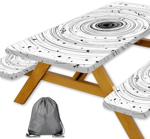 Picnic Table Cover with Bench Covers Camping Essentials Abstract Art Cosmic Vortex Pattern Waterproof Oilproof Fitted Camping Tablecloth Cover with Elastic Edge for Indoor Outdoor 3 PCS 30x60 Inch by Xguatan