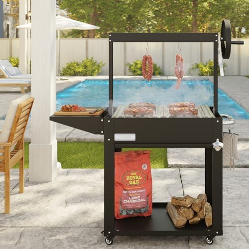 KoolMore 50 in. Charcoal Grill BBQ, Santa Maria Argentine Outdoor Grill with Interchangeable V Grates, Heavy Duty Barbecue Grilling Grill, Black - Image 4