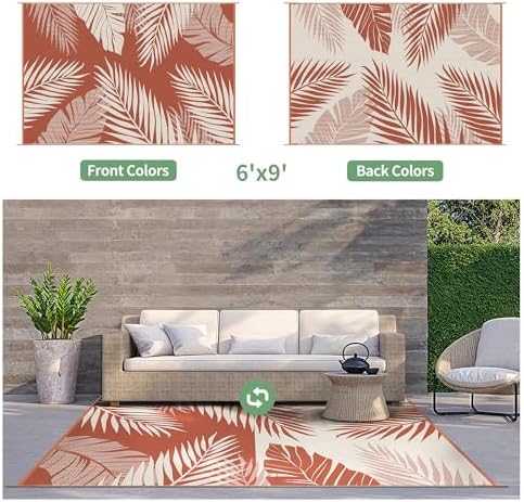 GENIMO Outdoor Rug, Waterproof Plastic Rugs for Patio, 6'x9' Brick Red - Image 2
