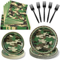 100 Pcs Disposable Camouflage Party Tableware Set for 25 Guests by COSINIA