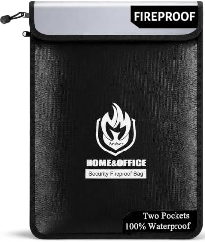 Andyer 2 Pockets Fireproof Document Bag (15"x11"), Protect Values from Fire by Andyer