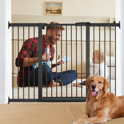54.7"-60.2" Extra Wide Baby Gate for Doorways Hallways, 30 in Tall Dog Gates with Door No Drill, Auto Close Child Safety Gate for Pet Kid Doggie Cat Proof, Large Long Dog Barrier Indoor House, Black by Unknown