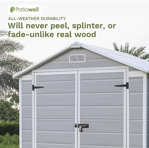 Patiowell 6x4 FT Resin Outdoor Storage Shed with Floor, Light Gray - Image 6