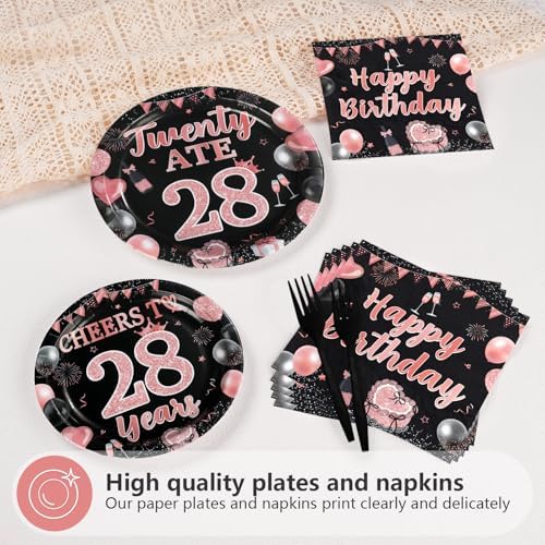96Pcs Black Rose Gold 28th Birthday Decorations, Serves 24 - Image 3