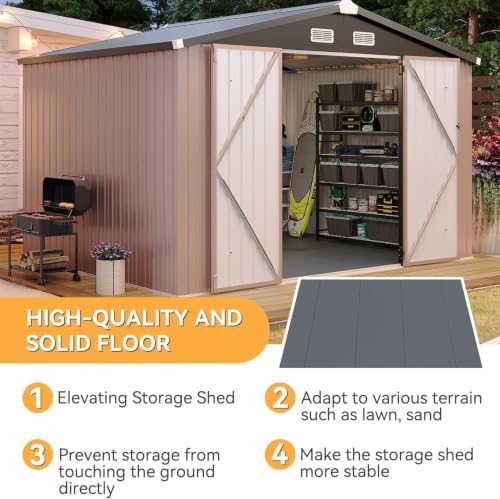 Aoxun 10x8FT Shed with Floor Galvanized Steel Outdoor Storage Shed (Brown) - Image 3