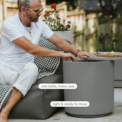 Veradek 21in Outdoor Cooler Side Table, Modern, Stone-Plastic Composite, Gray, Weather Resistant, Made in Canada - Image 5