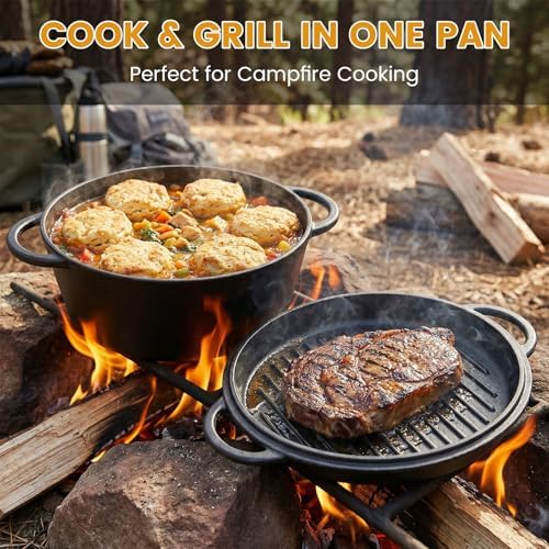 3.5QT Cast Iron Dutch Oven with Skillet Lid, 2-in-1 Cookware Set - Image 3