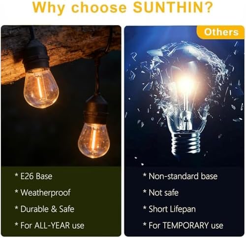 SUNTHIN 50FT Outdoor String Lights with 16 1W LED Bulbs - Image 3