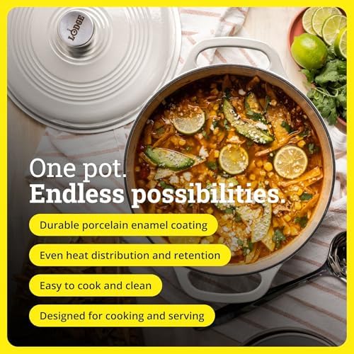 Lodge Essential Enamel Cast Iron Dutch Oven, 6 Quart, Oyster White - Image 3