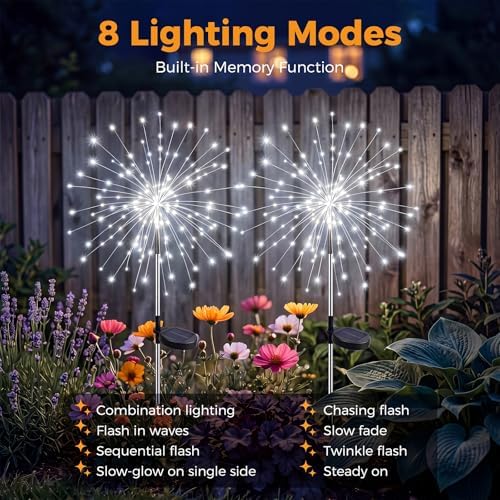 btfarm 3 Pack Solar Garden Lights Outdoor, 8 Modes Firework Lights Outside - Image 2