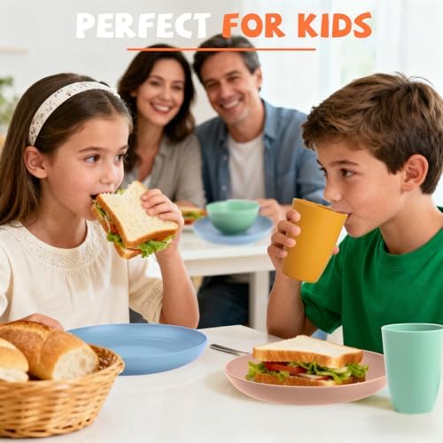 Wheat Straw Dinnerware Sets 20 PCS Service for 4, Unbreakable Kitchen Plates and Bowls Sets, Microwave Dishwasher Safe Dish Set, Outdoor Camping, RV, Apartment Essentials - Colorful - Image 4