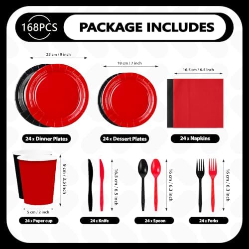 168Pcs Red and Black Party Decorations, Serves 24 - Image 2
