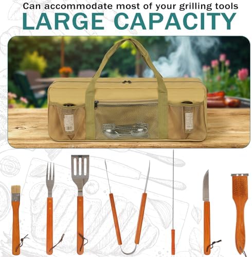 Grill Tool Storage Bag BBQ Grill Utensil Accessory Storage Brown - Image 4