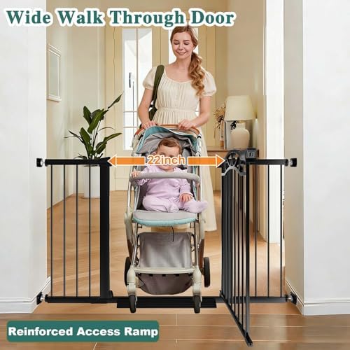 Fairy Baby 62.6"-65.3" Extra Wide Baby Gate with Door, 63 64 65 Inches Walk THR Baby Gates for Stairs Pressure Mounted no Drill, Indoor Tension Metal Child Pet Dog Safety Gate for Kids, Black - Image 4