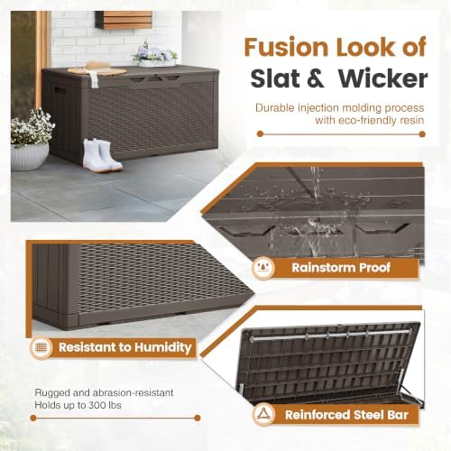 Greesum 100 Gallon Resin Patio Storage Box for Garden Tools, Dark Brown - Image 3