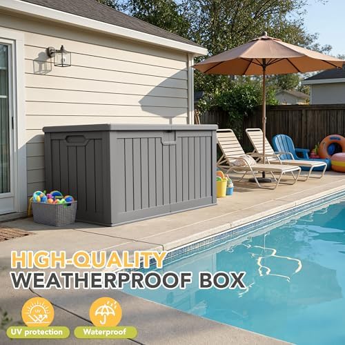 240 Gallon HDPE Deck Box Outdoor Indoor Waterproof Storage Box for Patio Furniture, Pool Accessories, Garden Tools, and Cushion Storage, Gray - Image 5