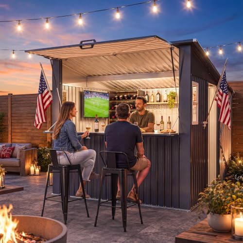 Aoxun 8x7 FT Outdoor Bar Shed with Canopy Dark Gray - Image 3