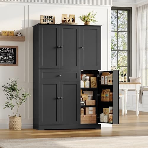 HOSTACK 68" Tall Kitchen Pantry Storage Cabinet with Doors & Shelves, Black - Image 5
