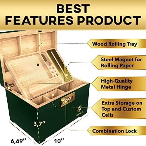 HOVANZO Premium Large Bamboo Storage Box with Organizer Tray - Storage Wood Box and Accessories - Decorative Box with Combination Lock - Large Wooden Container - Box Kit with Glass Jars - Image 4