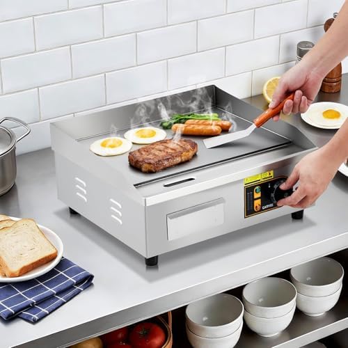 Garvee 18in Commercial Electric Flat Top Griddle Non-Stick for Breakfast Bars, Countertop Flat Top Grill with 2 Shovels and 2 Brushes for Roadside Stands, 122℉-572 ℉ Adjustable Temp - Image 6