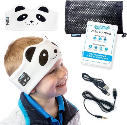 Toddler Headphones Wireless, Kids Bluetooth Earphones, Safe Volume - Wired School Headphones for Kids with 3.5 MM Jack and Travel Bag - Toddler Airplane Accessories for Boys & Girls - Panda - Image 6