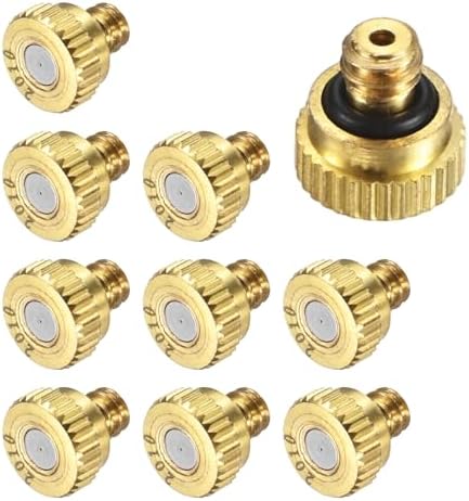 M METERXITY 10-Pack Brass Misting Nozzles, 0.008inch/0.2mm Orifice Heavy Duty 10/24 UNC Screw Thread Misting Nozzle Plug for Outdoor Spray Cooling System/Patio Mist System/Dust Control by MMETERXITY