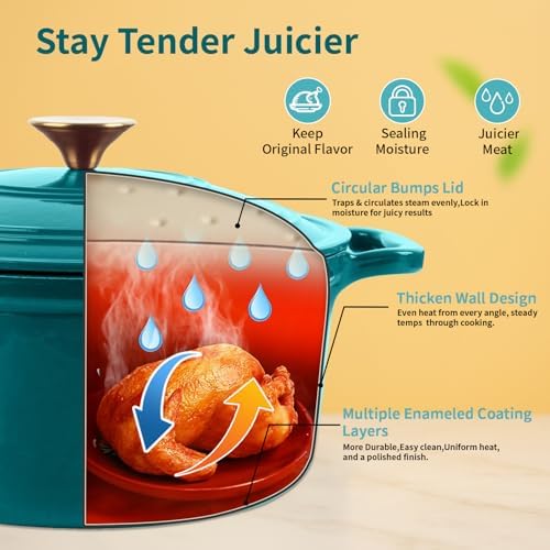 Enameled Cast Iron Dutch Oven with Lid&Silicone Grip, Round Casserole Pot for Bread Baking, Braising, Roasting,Stews,Heavy-Duty Baking Pan,Oven Safe, Induction Compatible (4.7QT,Lagoon) - Image 4