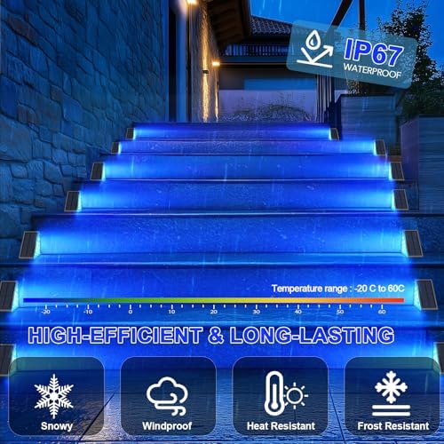 AUDLES LED Solar Step Lights Waterproof Outdoor Stair Lights, Solar Deck Lights Outdoor Decor IP67 Solar Decoration Lights for Yard (Blue Color, 6 Pack) - Image 7