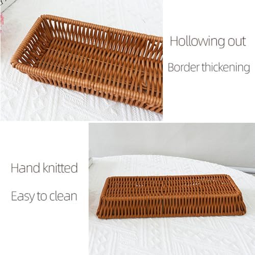 Silverware Organizer Basket, Outdoor Dining Cutlery Baskets, Small Wicker Bread Cracker Basket, Stackable Wicker Storage Baskets for Spoons Forks Knives Stationery (Rectangle) - Image 4